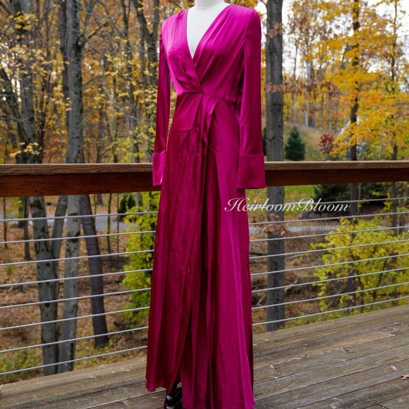 banana republic formal dresses Magenta 100% Silk Long Sleeve Dress Straight neckline Lifeandstylej on LTK